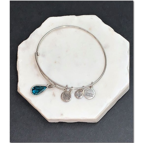 Alex and Ani Swarovski Blue Zircon Teardrop Bangle Bracelet Birth Month December - Picture 1 of 5